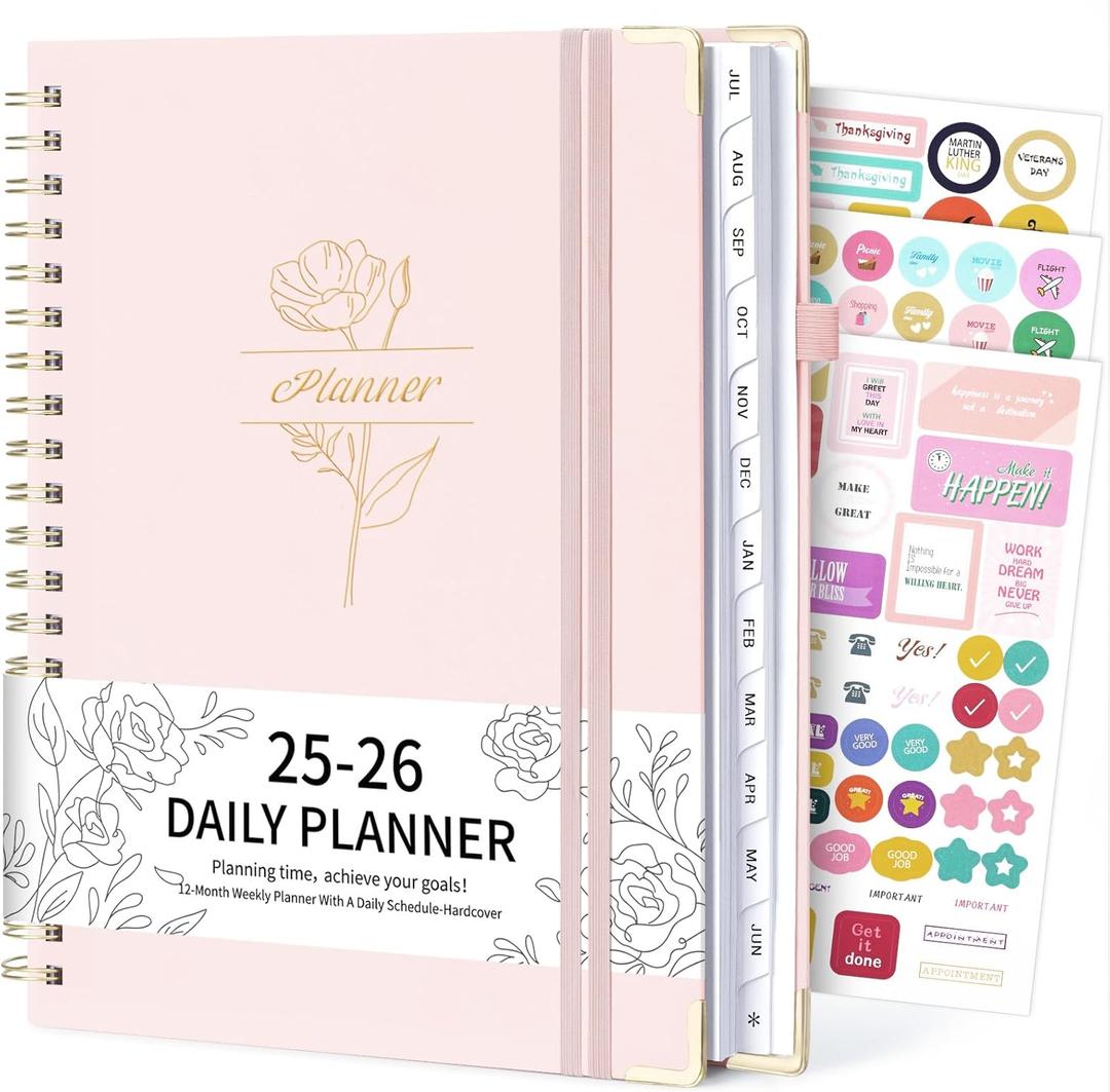 EYROZILL 2025-2026 Academic Planner Weekly and Monthly, Hardcover Planner with Notes Pages, Spiral Bound, Inner Pocket, 8.5"  11", From July 2025 to June 2026- Pink