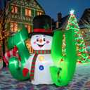 Inflatable Snowman with Joy Letters, 6.5FT Long Blow Up Outdoor Decor with Built-in LED Lights for Christmas Outdoor Decor Garden Includes Stakes