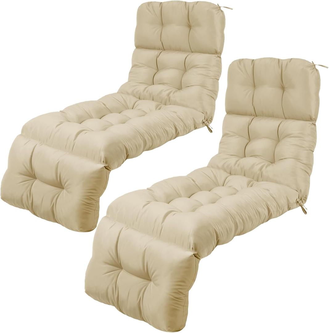 DoubleFill Outdoor Chaise Lounge Chair Cushion 72 x 22 x 4.21 Inches Thick Tufted Patio Pool Lounge Cushion Waterproof Replacement for Outdoor Furniture with Ties(Pepper White,2 Pcs)