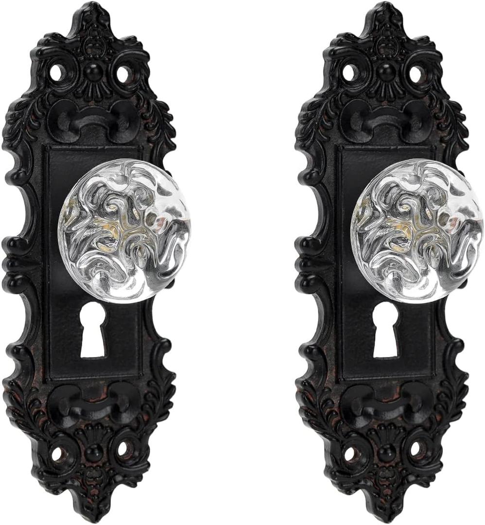 SOFFEE DESIGN 2pcs Vintage Cabinet Pull Drawer Knob, Distressed Closet Handle with Clear Resin Knob, Antique Door Knob with Mounting Screws for Cupboard, Kitchen Furniture - Black