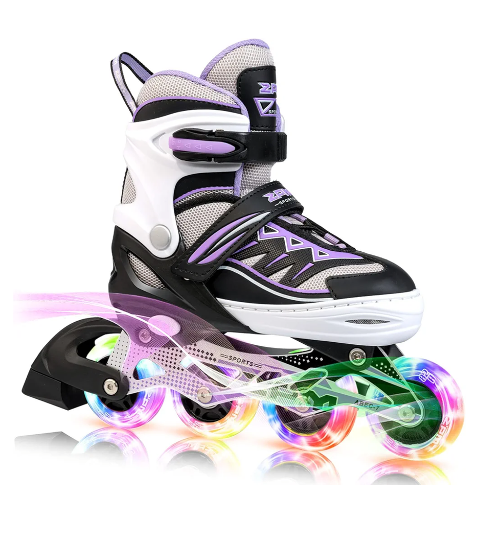 Cytia Pink Girls Adjustable Illuminating Inline Skates with Light up Wheels, Fun Flashing Beginner Roller Skates for Kids (Purple, Medium 32-36)