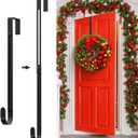 Metal Wreath Hanger for Front Door, Adjustable Wreath Hanger from 12-20", Single Hook, Heavy Duty, Holds up to 20 lbs, Over-the-Door Hook for Hanging Easter, Halloween, Fall, Christmas Decorations (Black)