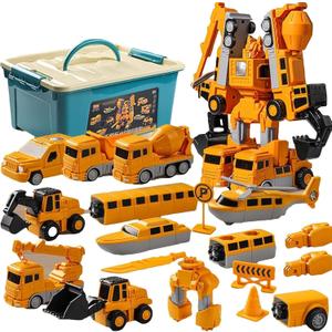 Magnetic Transform Engineering Car Assembled Toys,Toy Construction Vehicles with Storage Box,Magnetic Blocks for Kids Age 3-5 4-8 Outdoor Toddler Activities Toys(Engineering Series-35 Pcs)