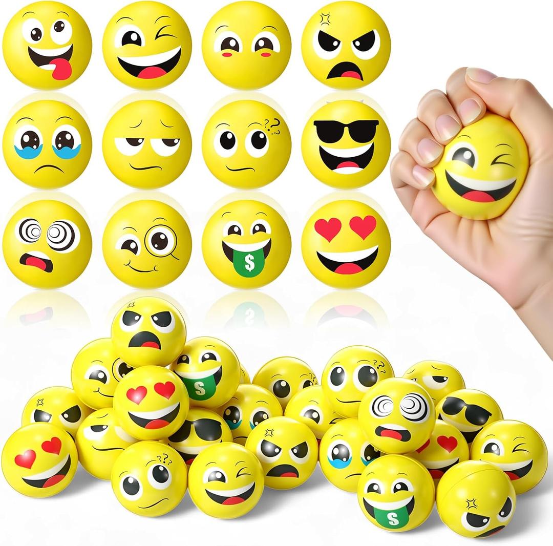 Libima 120pcs Mini Face Stress Balls Bulk 2 Inch Foam Face Squeeze Balls Small Funny Anxiety Relief Toy for Kid Adult School Gift Class Prizes Party Decoration Supplies (Yellow)