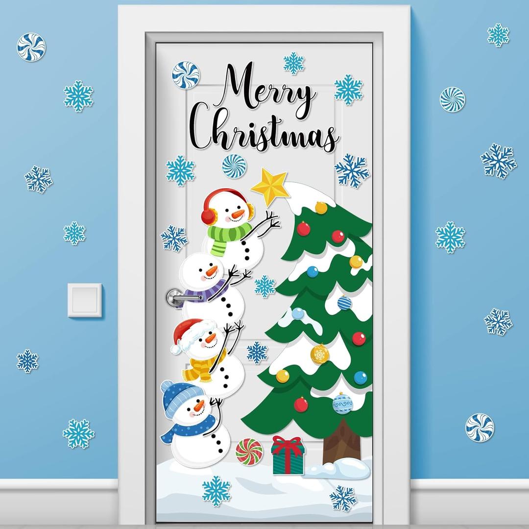 Containlol Christmas Bulletin Board Decorations Set Merry Christmas Classroom Door Decorations Winter Snowman Snowflake Paper Cutouts Xmas Tree Wall Stickers Decals for Chalkboard Home Office Party
