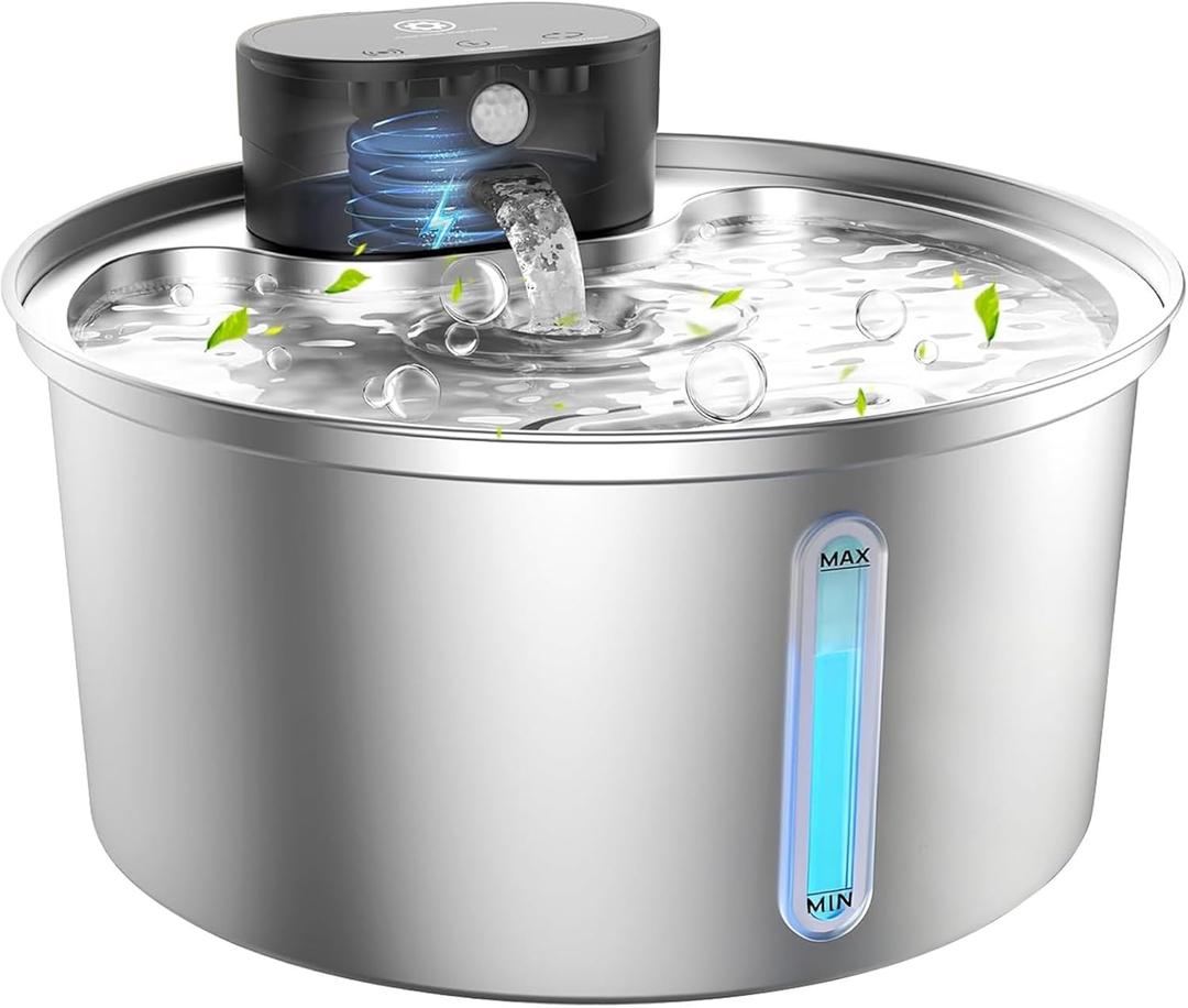 Wireless 3.2L/ 108oz Stainless Steel Cat & Dog Water Fountain – Cordless Pet Dispenser with Ultra-Quiet Pump, Motion Sensor, Easy-to-Clean Hygienic Design, Encourages Hydration, Multi-Pet Homes