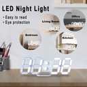 3D LED Digital Wall Clock/Desk Alarm Clock with Remote Control for Kitchen Bedroom Office, 9.7" LED Night Light Decor Clock Adjust Brightness 12H/24H Time Date Temperature, Great Gift