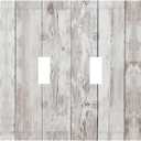 Rustic White Grey Wood Cabin Light Switch Cover Decorative Country Farmhouse Gray Wooden 2 Gang Double Toggle Wall Plate Switchpalte Electrical Faceplate for Bathroom Kitchen Home 5" x 4.9"