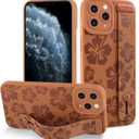 Fiyart Designed for iPhone 11 Pro Max Case Cute Flowers with Strap Soft TPU Phone Cover Protective Camera Lens Protection for Women Men Floral Bumper with Stand 6.7"-Brown