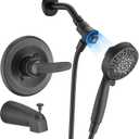 Replacement 4 Magnetic Handheld Shower Faucet Tub Trim Kit for Delta 13/14 Series, 6 Setting Shower Head& Handle Set, Matte Black (Valve& Catridge Not Inclued)