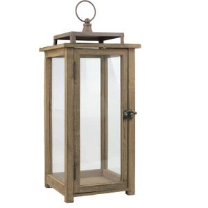 Stonebriar 18 Inch Rustic Wooden Candle Hurricane Lantern, For Table Top, Mantle, Wall Hanging, or Garden Display, Indoor & Outdoor Use, Extra Large