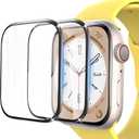 EWUONU[2 Pack Apple Watch Series 9 Series 8/7 Screen Protector 45mm Tempered Glass, 3D Full Coverage Waterproof Bubble-Free Anti-Scratch HD Clear Film for iWatch 9/8/7 45mm[w/Easy Installation Frame] (Black)