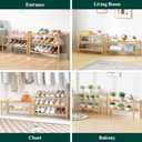 Smiry Bamboo Shoe Rack for Closet, 5 Tier Long Wooden Shoe Organizer, Stackable Wood Shoe Storage Shelf for Entryway, 14 Vertical Slats, 2+3 Stack Heavy-Duty Legs, 33.86"x11.02"x31.3", Natural