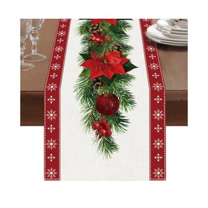 Netnology Watercolor Poinsettia Red Christmas Table Runner with White Snowflake,Seasonal Winter Xmas Party Decoration Holiday Indoor Home Kitchen Decor 13 x 72 Inch