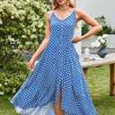 BROVAVE Women's 2026 Summer Casual Boho Sundress Polka Dot Spaghetti Strap V Neck Flowy Midi Dresses (S)