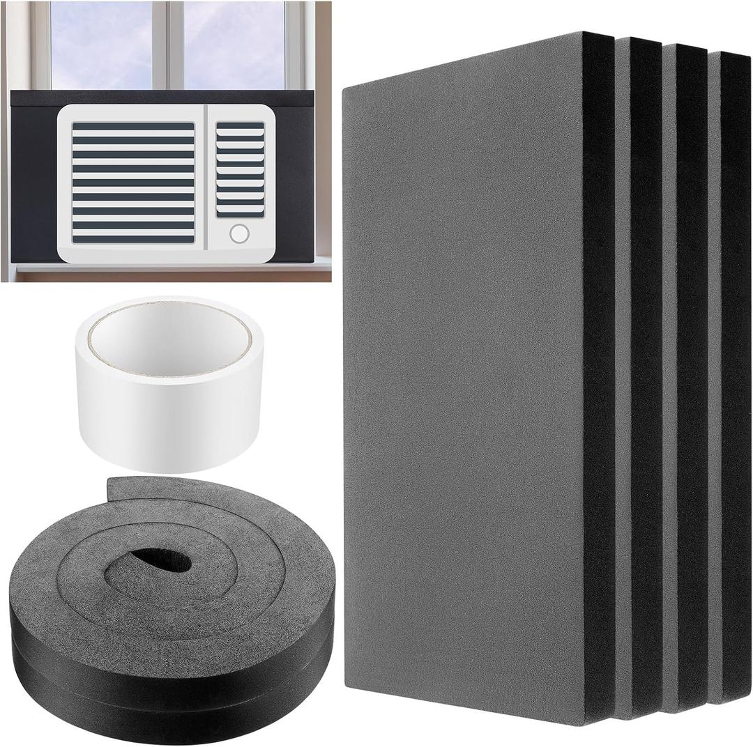 Pangda 4 Pcs 17 x 9 x 7/8 Inch Window Air Conditioner Insulated Foam Panels Insulation Winter Ac Side Surround Panels Kit with Top Seal Strip for Summer and Winter Indoor (Black)