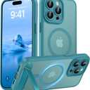 Magnetic Compatible with iPhone 15 Pro Max Case, [Built-in Kickstand][Full Camera Protection][Compatible with MagSafe][Anti-Fingerprint] Shockproof Phone Case for iPhone 15 Pro Max 6.7",Lake Blue