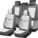 Coverado Car Seat Covers Full Set, Seat Covers for Cars, Car Seat Cover, Car Seat Protector, Leather Car Seat Cushion, Waterproof Car Seat Covers Front Seats and Back Fit for Most Cars(Gray&White)