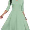 MarryUP Church Dress for Women V Neck 3/4 Sleeve Midi Causal Cocktail Party A-Line Dresses with Pockets M