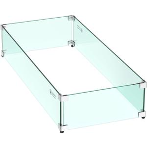 Skyflame 30 x 14 Inches Rectangular Fire Pit Glass Wind Guard for Outdoor
