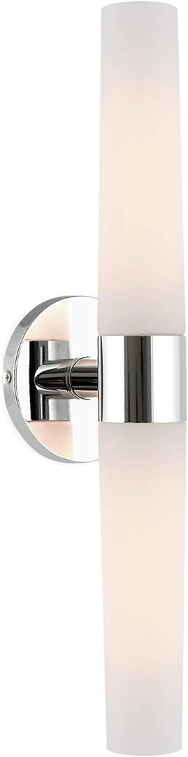 Kira Home Duo 21" Modern 2-Light Wall Sconce with Frosted Opal Glass Shades, for Bathroom/Vanity, Chrome Finish