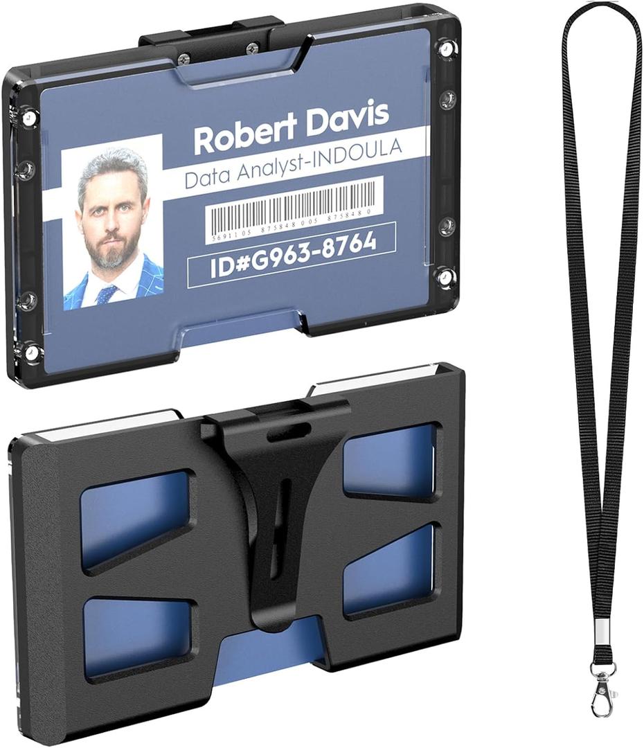 Horizontal Badge Holder - ID Card Holder with Clip and Lanyard,Black