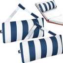 Ripeng 2 Pcs Headrest Pillow Pool Furniture Lounge Chair Pillows Patio Furniture with Adjustable Elastic Tape Band Head Support for Pool Patio Chairs Beach(Blue and White)