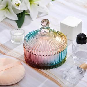 Tioncy 3 Pcs Extra Large Body Powder Puff and Container 5.43'' Glass Body Container with 5.12'' Powder Puff Glass Jar for Women's Talcum(Classic,Coloured Glaze)