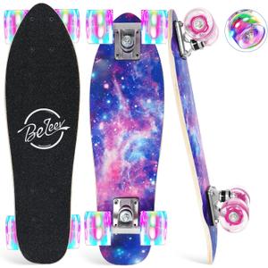 BELEEV 22 inch Skateboards for Kids, Cruiser Skateboard for Beginners Girls Boys Teens Adults, Mini Skateboards Classic Complete Skate Board with Skate T-Tool, Max Load 220 LBS