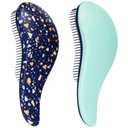 Crave Naturals Glide Thru Detangling Hair Brushes for Women - Detangler Brush for Curly or Straight, Wet or Dry Hair - Gentle on Tangles Comb - 7.5x3-Inch, Turquoise and Terrazzo (Pack of 2)