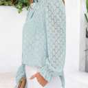 PRETTYGARDEN Women's Lace Long Sleeve Button Down Blouse (Blue), M