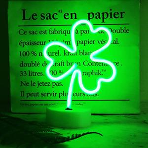 Curyidy Neon Signs Shamrocks Shaped St. Patrick's Day Decorations, Green LED Clover Neon Lights for Bedroom Decor Battery/USB Operated Night Lights for Home Tabletop Lamp
