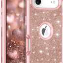 LONTECT for iPhone Air Case Glitter Sparkly Bling 3 in 1 Shockproof Heavy Duty Hybrid Sturdy High Impact Protective Cover Case for Apple iPhone 17 Air 6.5 inch 2025,Rose Gold