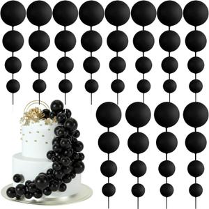 48 Pcs Balls Cake Topper Decorations Balloon Cupcake Toppers Foam Cake Topper Balls Cake Balls Decorations for Birthday Party Wedding Anniversary Cake Decorating (Black)