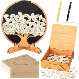 Engrowtic Wooden Funeral Guest Book Set for Memorial Service Celebration of Life Decorations Loving Memory Guestbook Included Share a Memory or Words of Love Cards Pen Table Sign(Tree of Life)
