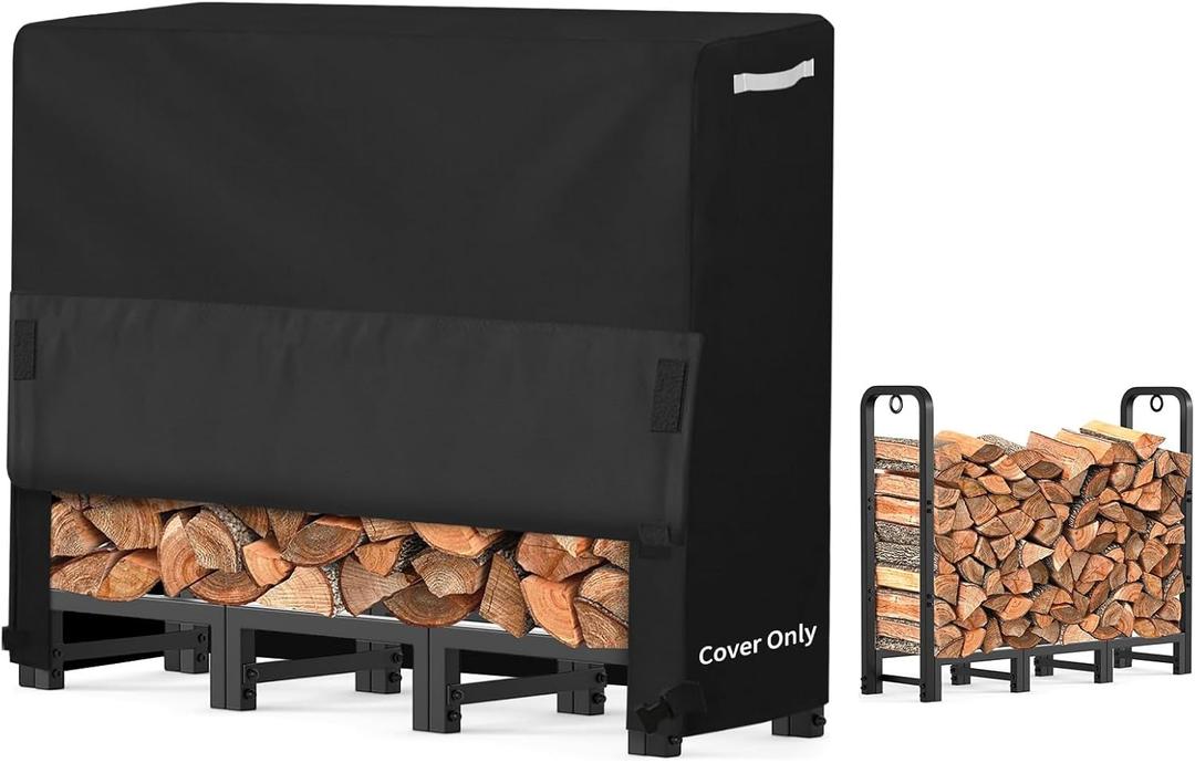 AKEfit 4ft Firewood Racks Cover,Heavy Duty Waterproof Outdoor Logs Holder Stand Cover with Velcro-Black (48''L x 24''W x 41''H)