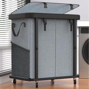 Laundry Basket with Wheels,190L Leather Patchwork Laundry Hamper 2 Setion, 2 Section-190L