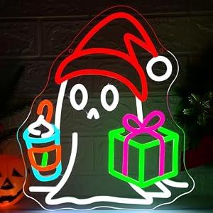 Christmas Neon Sign for Wall Decor Dimmable Merry Christmas LED Neon Lights for Home Window Spooky Sign for Party Shop Indoor Santa Hat Decor Cute Festival Gifts for Kids Size 14.4 * 12.4in(GLNP367)