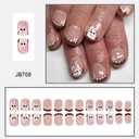 MIXFOSAHN Easter Press on Nails Short Square Fake Nails Brown Nude False Nails with Border Designs Rabbit Flowers Glossy Stick on Nails Glue on Nails Easter Nails Acrylic Nails for Women Girls 24 Pcs