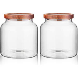 Labina Glass Storage Container Airtight Food Jars Kitchen Canister with Wood Lids, 54 Oz (1600ml) Wide Mouth Pantry Organization Glass Jar for Flour, Sugar, Cookie, Spagetti, Nuts and Candy (2 Pack)