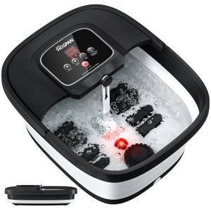 HOSPAN Collapsible Foot Spa with Heat, Bubble, Red Light, and Temperature Control, Foot Bath Massager with 8 Shiatsu Massage Rollers, Pedicure Foot Spa for Relaxation and Stress Relief, Black (Black)