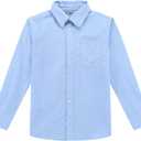 Bienzoe Boys Button Down Shirt: Kids School Uniform Long Sleeve Tops for Concert (7, Blue)