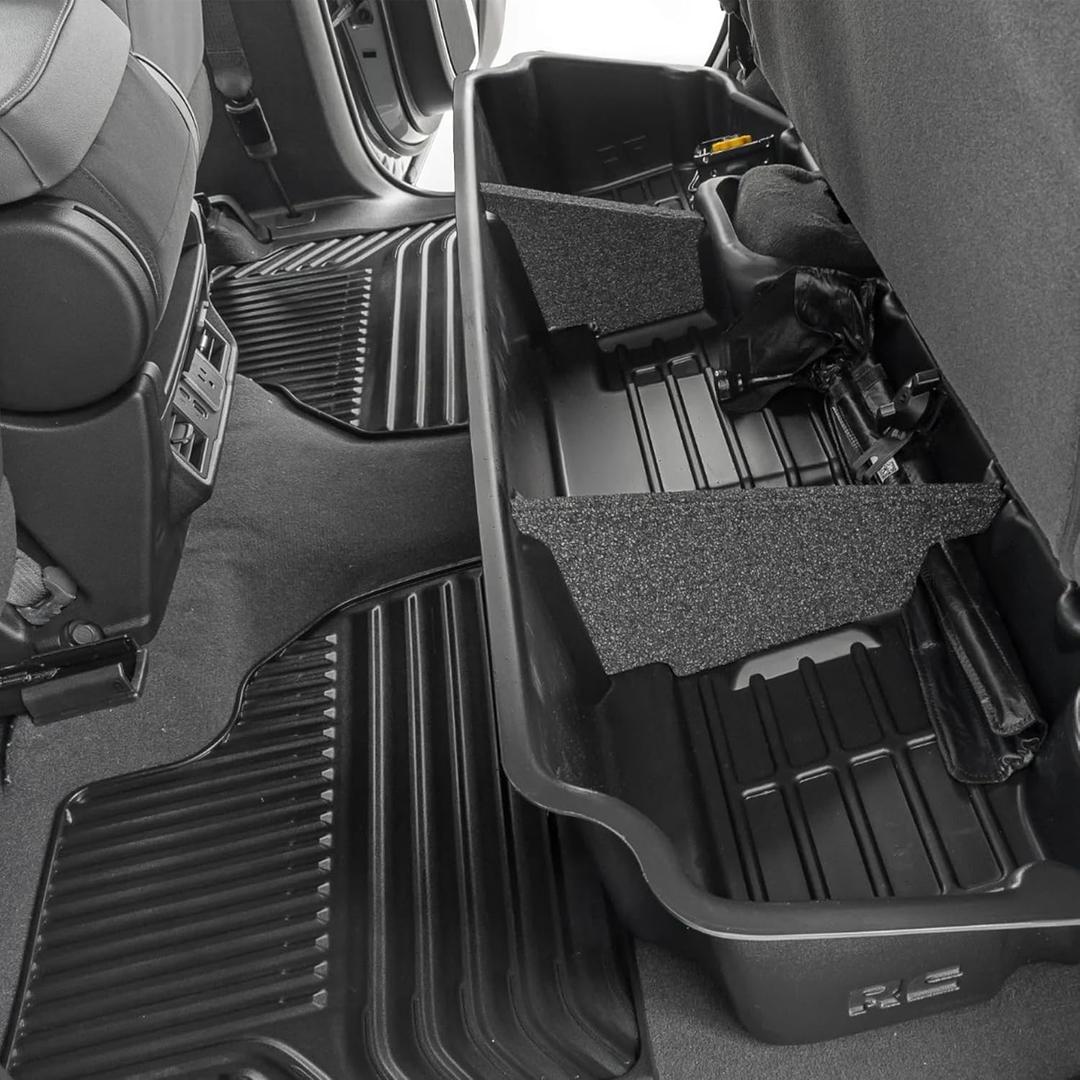 Rough Country Under Seat Storage for Chevy Silverado & GMC Sierra 1500/2500HD/3500HD (2019-2026 & Refresh) Double Cab - Custom-Fit Rear Seat Organizer Tray