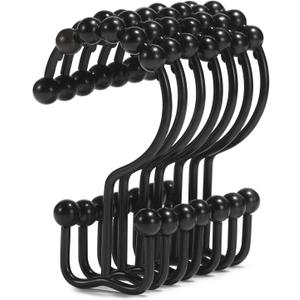 Shower Curtain Hooks, Goowin Shower Curtain Rings, Stainless Steel Black Shower Curtain Hooks, Shower Curtain Rings Rust Proof, Free Sliding Double Shower Hooks for Shower Curtain & Liners (Black)