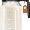 Breast Milk Pitcher, 32 OZ Mason Jar Pitcher with Lid Double Leak Proof,1 Quart Breastmilk Storage Containers for Fridge, Glass Jug for Sun Tea, Juice, Cold Brew Coffee (Black)