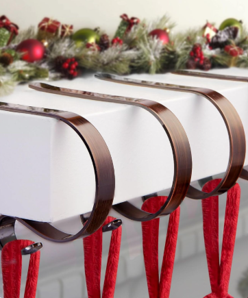 Christmas Stocking Holders for Mantle Set 3,Lightweight Stocking Holder No-Slip Stocking Hangers for Mantel Fireplace,Adjustable Mantel Stocking Hooks (Bronze-3 Pack)