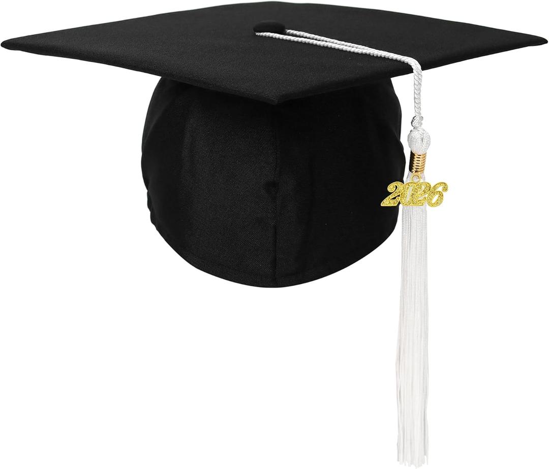 2 x Newrara Graduation Unisex Matte Adult Graduation Cap with Tassel (Black White)