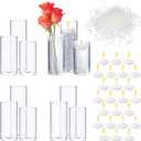 Sawysine 12 Pcs 2.5'' in Diameter Glass Cylinder Vase Centerpieces Glass Candle Holder Vase with 24 Pcs Floating Candles and 40000 Water Gel Beads for Wedding Home Decor, 2.5'' x 5'', 6'', 8''