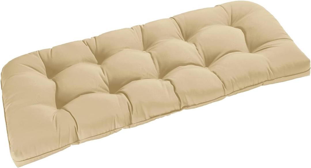 downluxe Outdoor Bench Cushion for Patio Furniture, Waterproof Tufted Overstuffed Porch Swing Cushions, Thick Outdoor Loveseat Cushions, 44" X 19" X 5", Khaki, Set of 1 (44x19x5 Inch)