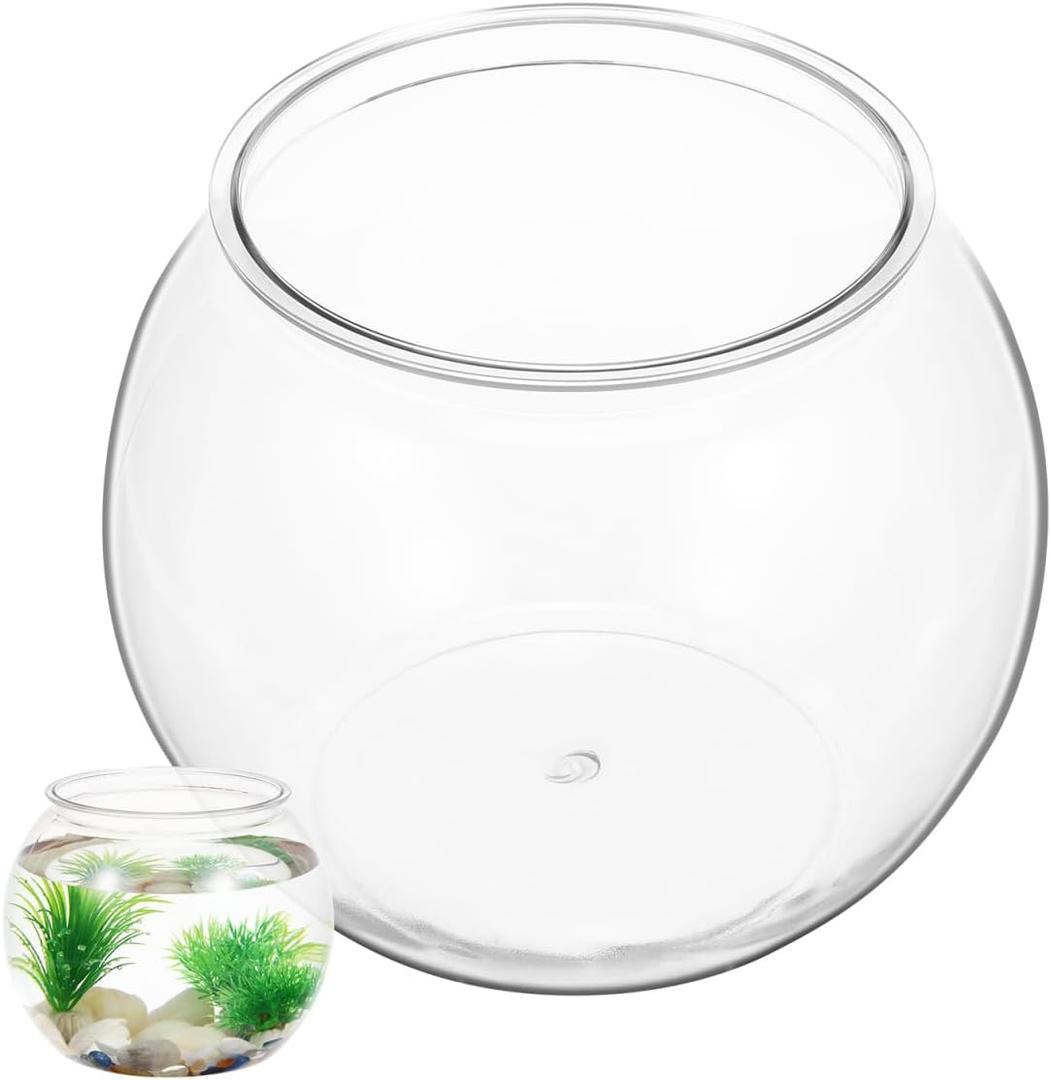 VILLCASE 1.5 Gallon Clear Plastic Fish Bowl Small Round Desktop Fish Tank Ornamental Tank for Home Office Garden Decoration Shatter Resistant Aquarium